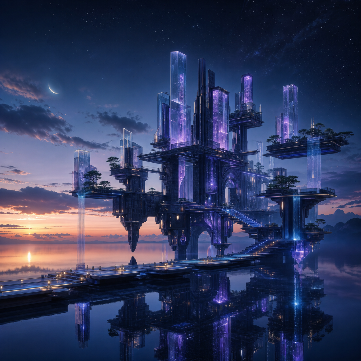 Surreal glass city concept art created with OneBrain