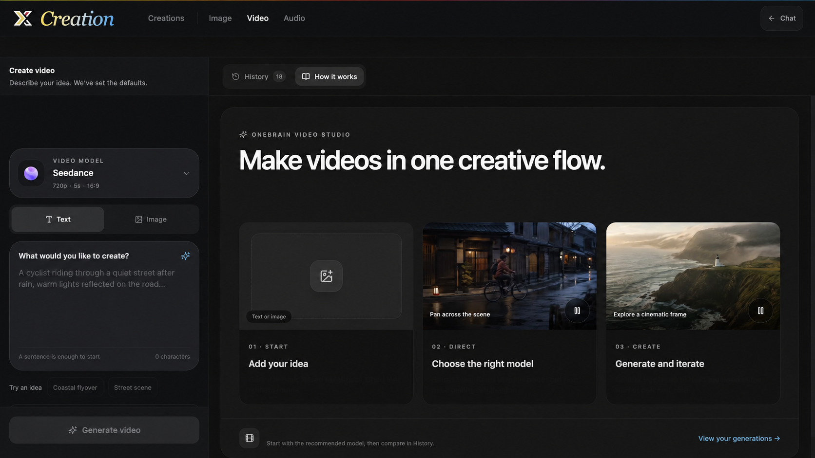 OneBrain Video Creation studio preview